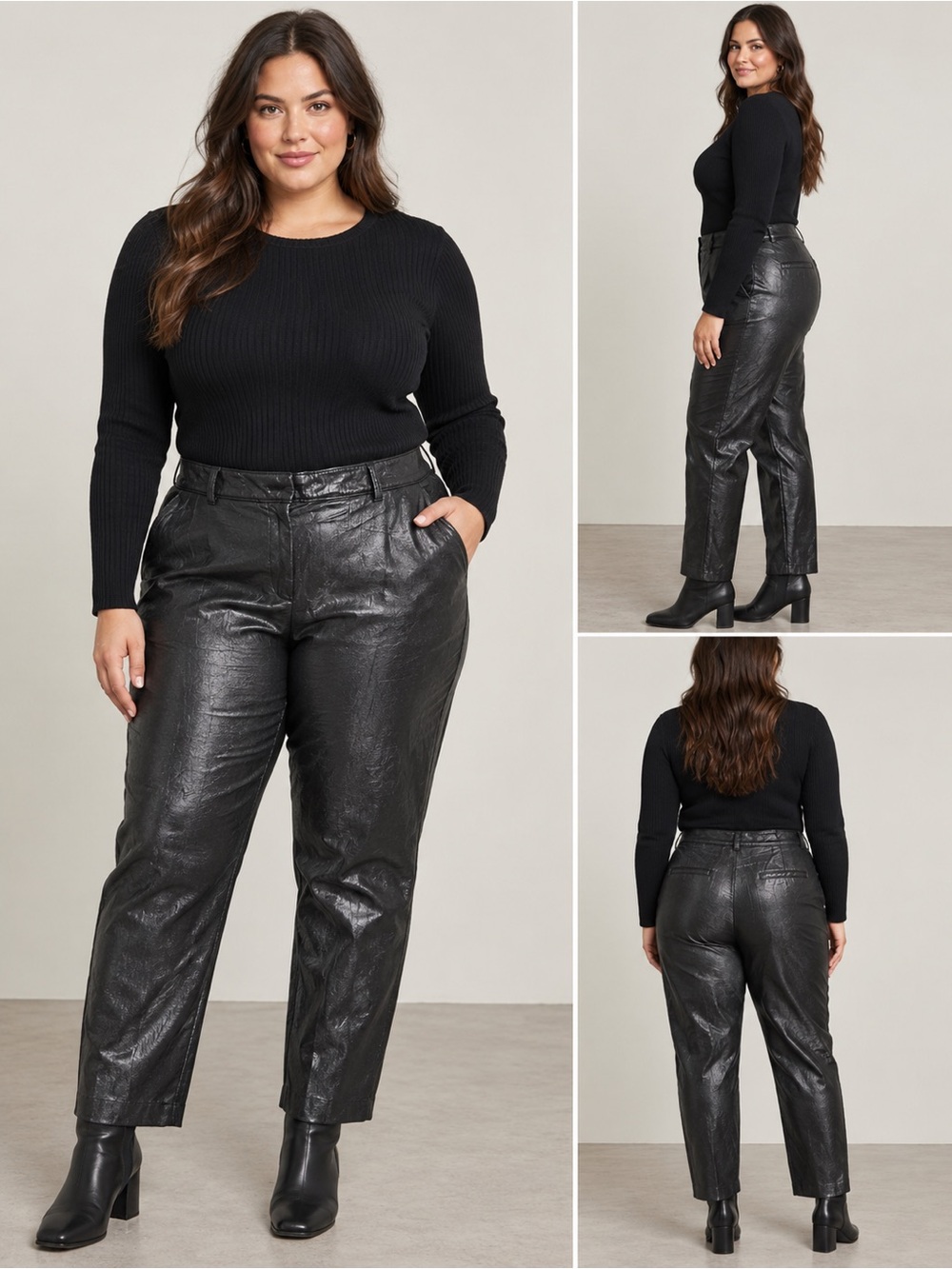 Aritzia Babaton Command Vegan Leather Pants High Rise Trousers Black Size 12